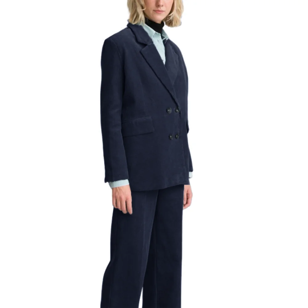 Corduroy Elegant Woman Dress Pants 2-piece Suit Outfits Double Breasted Notched Lapel Jacket Female Elegant Groups of Pant