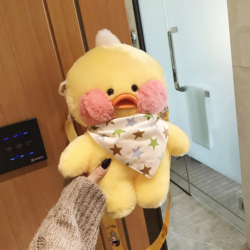 28cm Cute LaLafanfan Cafe Duck Plush Backpack Kawaii Toys Stuffed Crossbody Bag Doll Shoulder School Bag for Girls Gift