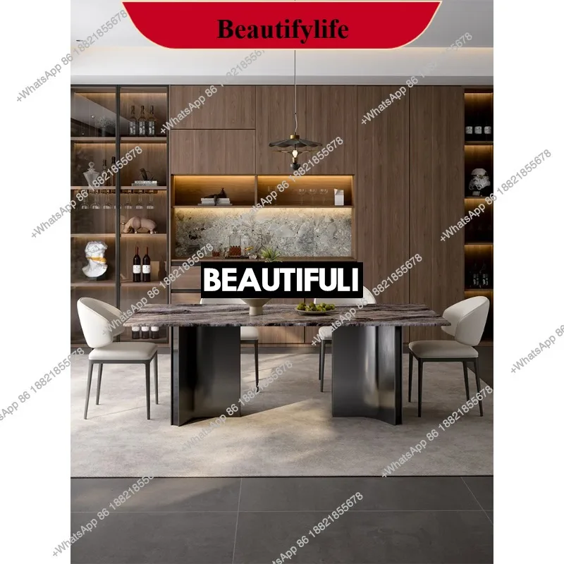 Q178 Natural imported Venetian brown luxury stone dining table Italian minimalist rectangular luxury stone dining table