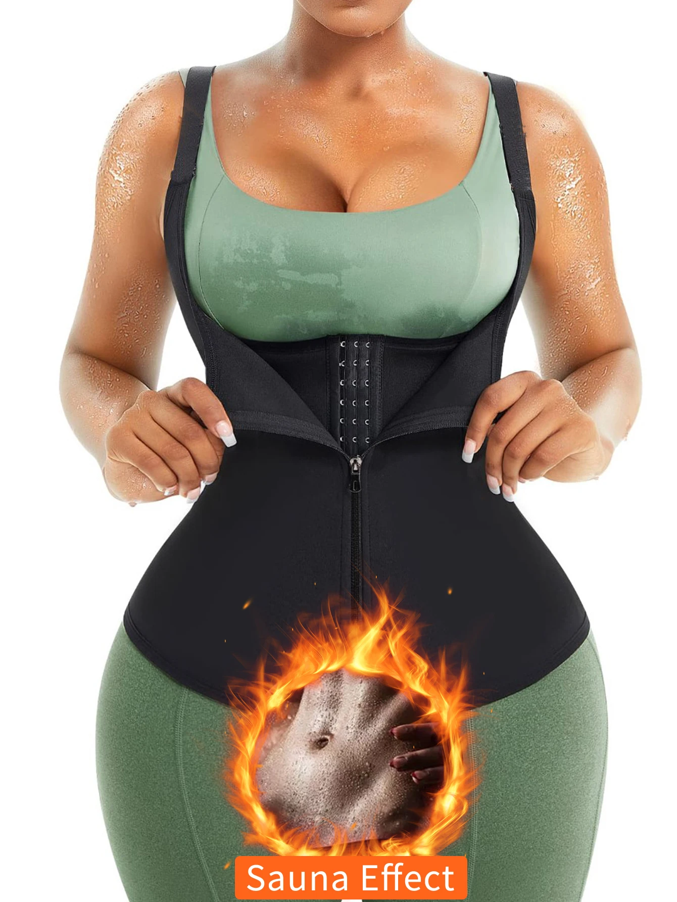 스포츠 및 아웃도어 여성용 허리 트레이닝 조끼, 지퍼형 코르셋, 조절 가능한 어깨끈이 있는 여성용 허리 압박 조끼