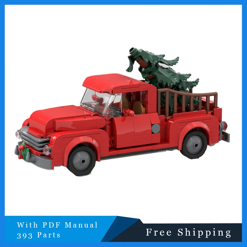 

393 детали MOC, красная рождественская елка, прицеп, строительные блоки, праздничная серия игрушек, детский образовательный набор для сборки «сделай сам», подарок на день рождения