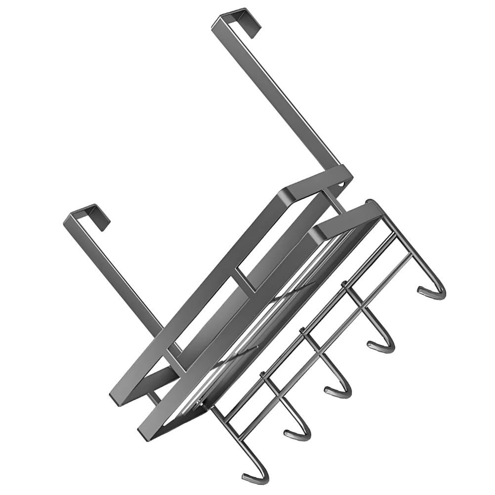 

Detachable Installation-free Door Storage Rack Multifunctional High Carbon Steel Hook Gray Hanger Round Shelf Hooks Basket