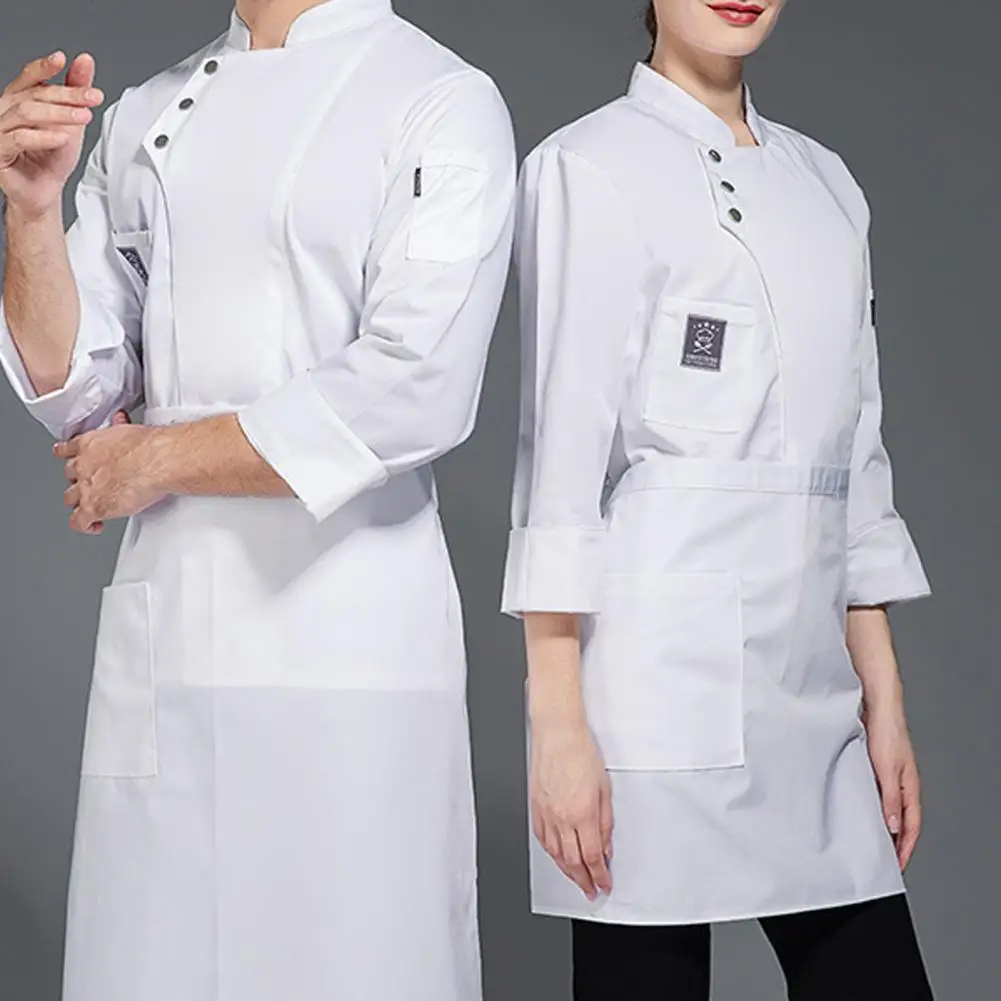 Chef-Kokshemd Heren Dames Chef-Kok Tops Professionele Effen Chef-Restaurant Uniform Opstaande Kraag Bakkerij Voedseluniform Met Enkele Rij Knopen