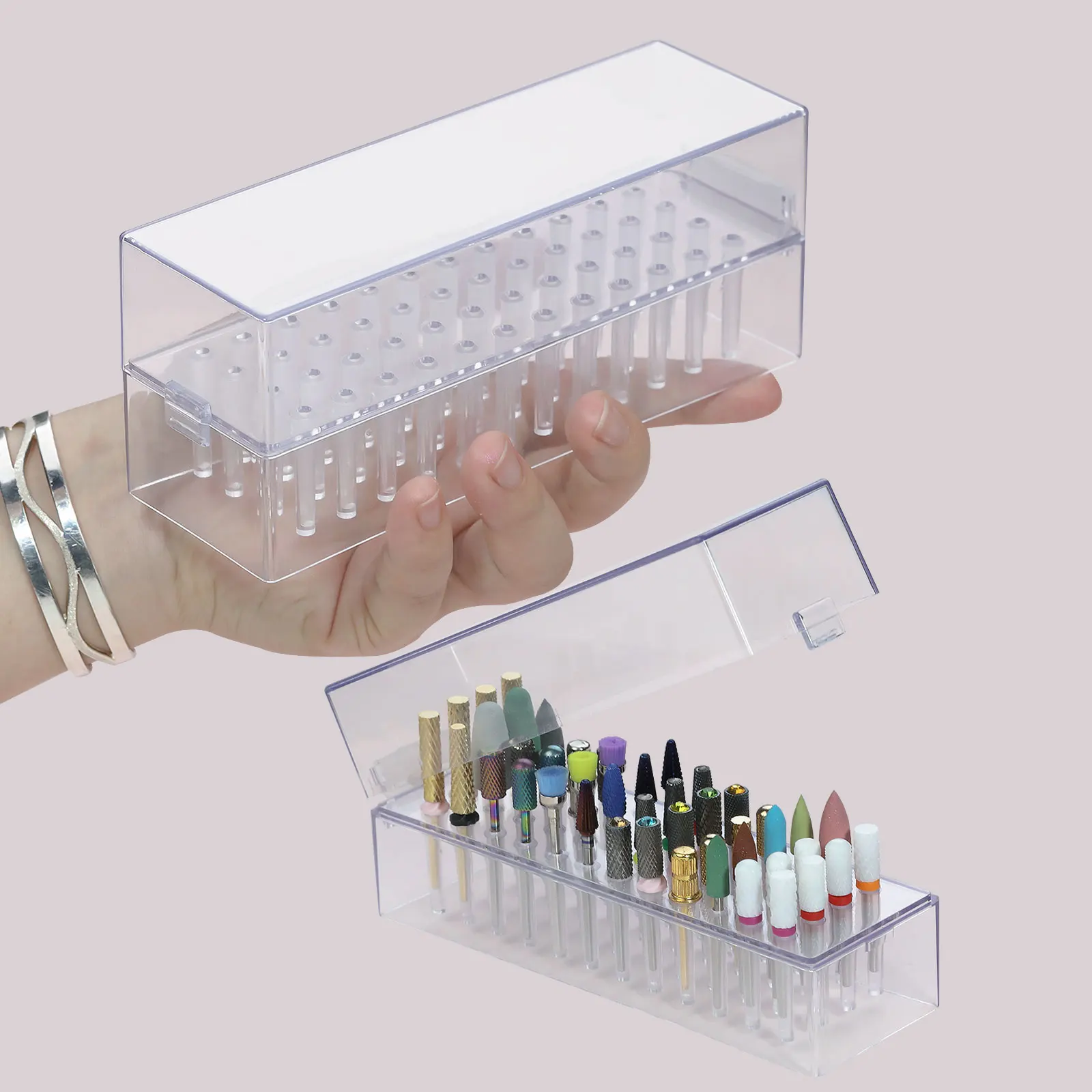 

Transparent 48holes Nail Drill Bits Storage Box Empty Clear Box Nail Drill Display Stand Manicure Accessoy Tools