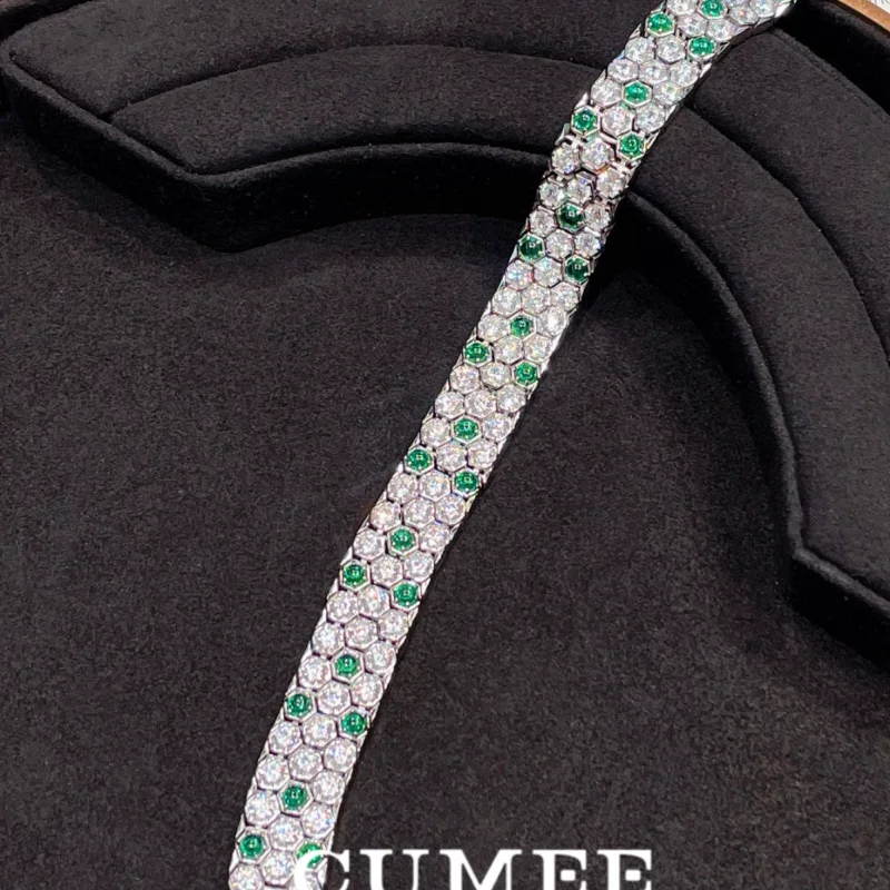 CUMEE Soft Fashion Cultivation Synthetic Emerald Bracelet for Women with 925 Sterling Silver 18k Gold Plating