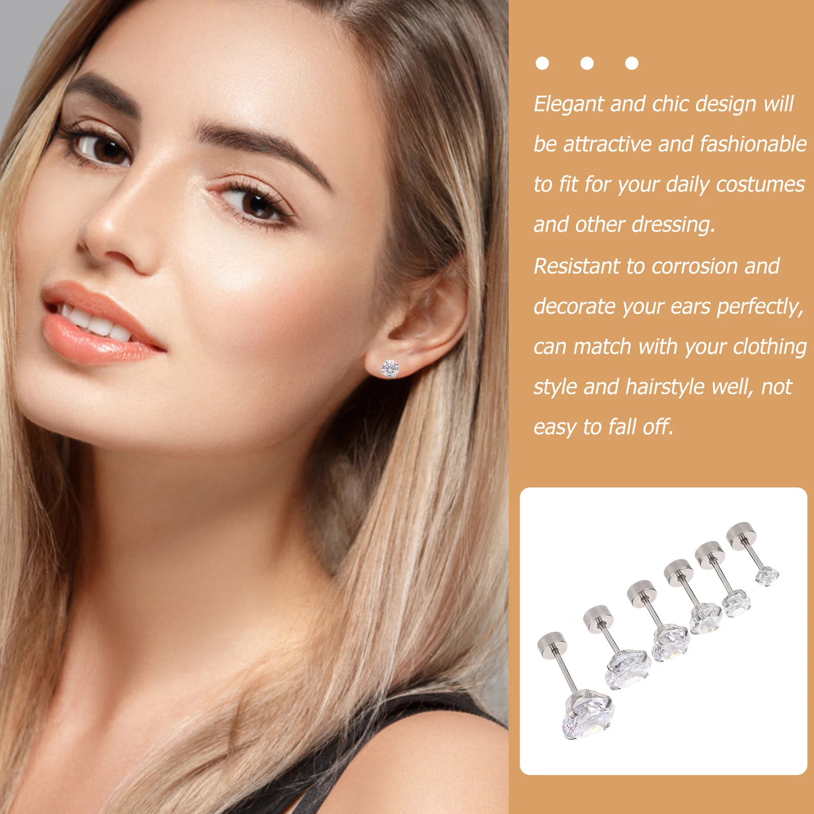 

6Pcs Premium Zircon Earrings Men Stylish Match Clothing Hairstyle Special Occasions Earrings for Men Cartilage Earring