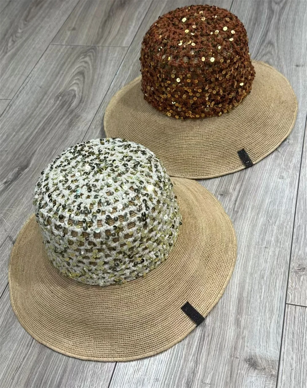 Women's Sequined Straw Cap Fashionable Versatile Beaded Sun Protective Hat