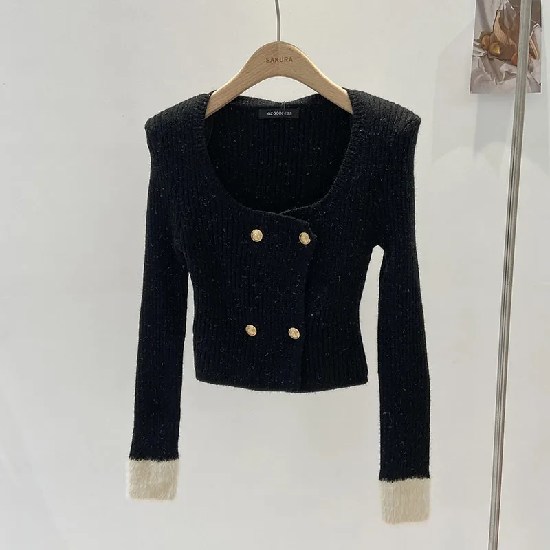 High Quality Women Winter New Sweet Cute Double-Breasted Short Section Long-Sleeved Knitted Cardigan Sweater Top