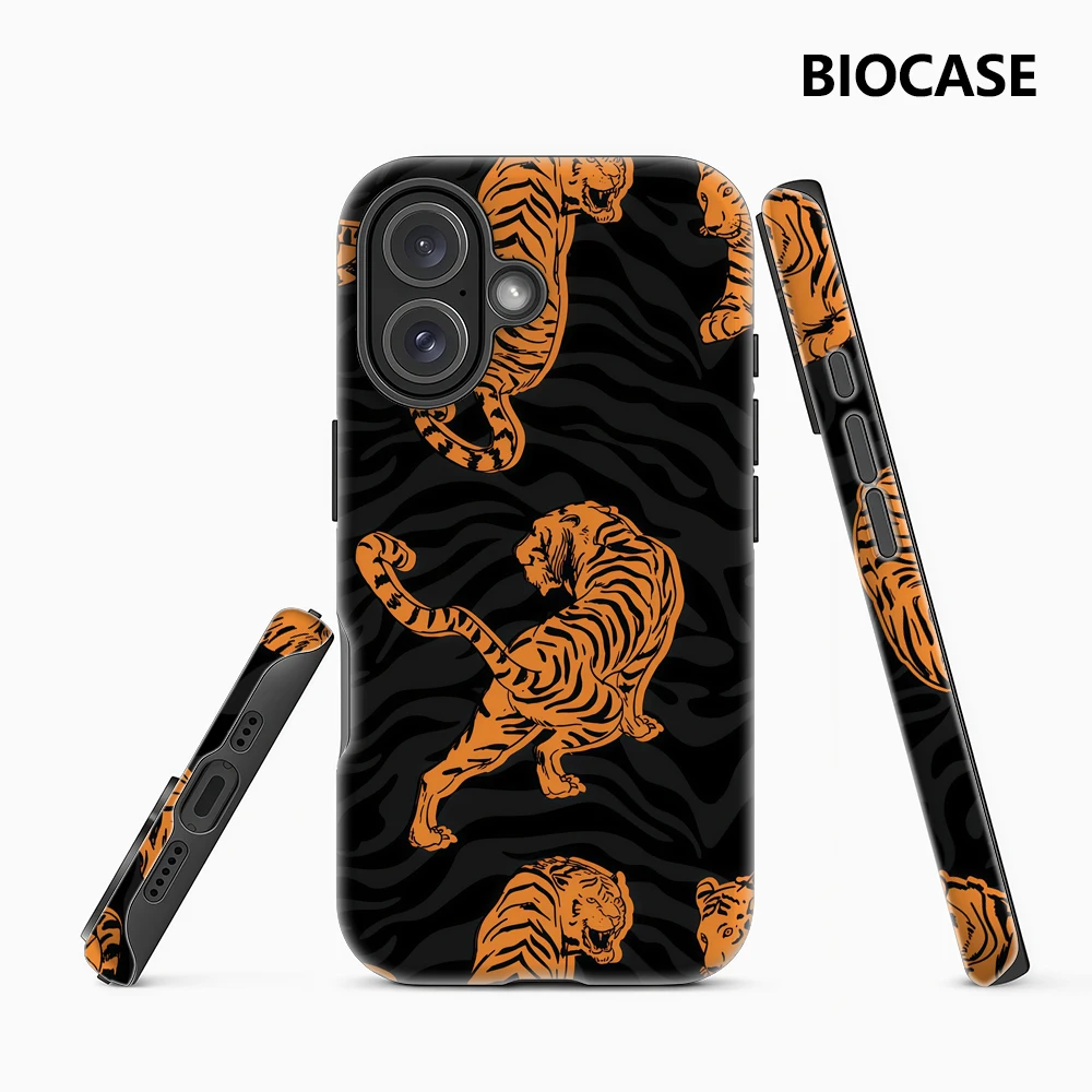 Orange-Tiger auf schwarzem iPhone18 Handyhülle - Doppelschichtige Rückabdeckung kompatibel mit iPhone 17 16 15 14 13 12 Pro Max Plus
