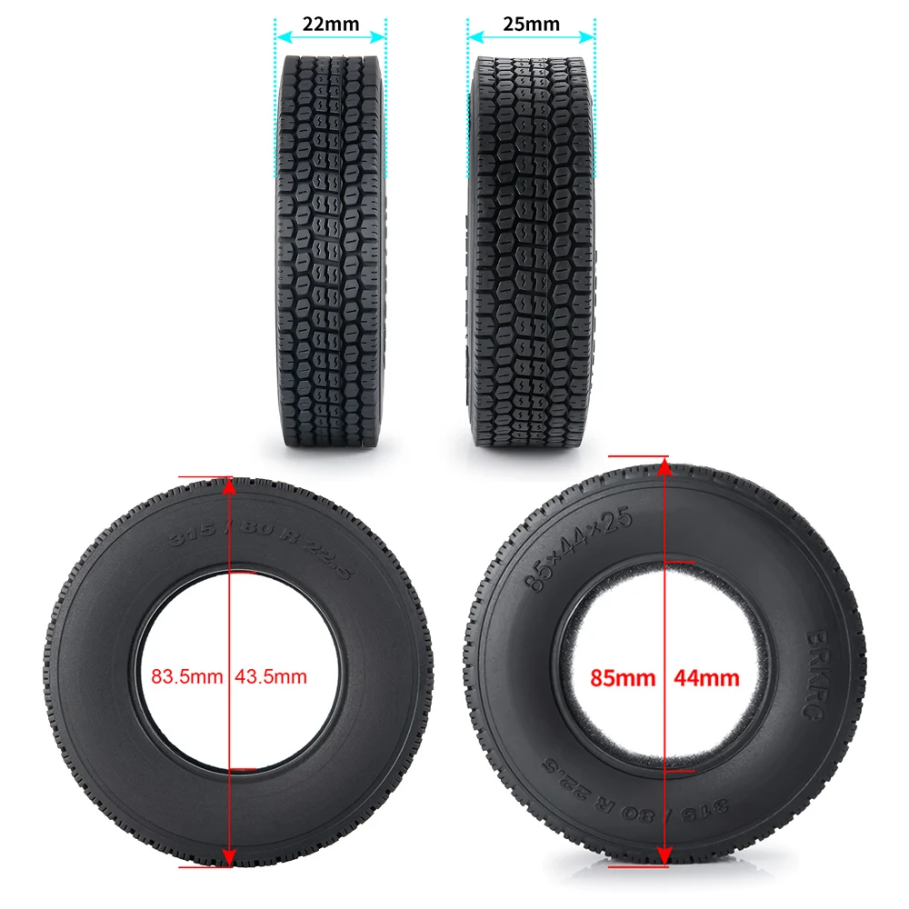 YEAHRUN Front & Rear Rubber Tyres Wheel Tires 315/80 R 22.5 for Tamiya 1:14 RC Trailer Tractor Truck Upgrade Parts