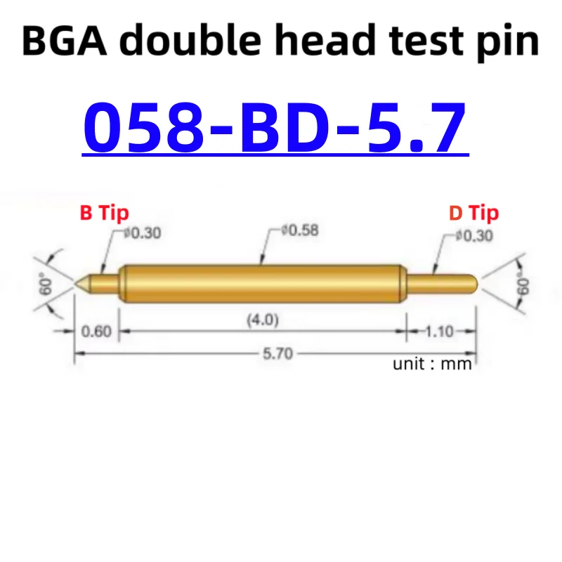 

100pcs Double-ended Test Needle Test Probe BGA Semiconductor Probe 058-BD-5.7L Telescopic Spring Test Pin 5.7 Pogo Pin