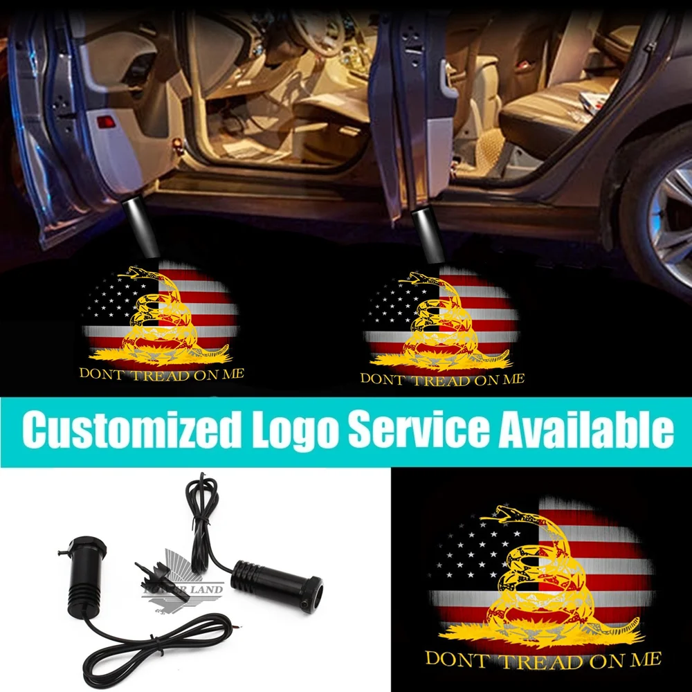 

2Pcs Wired Don't Tread On Me US American USA Gadsden Flag Car Door Welcome Projector LED Rattlesnake Logo Ghost Shadow Lights