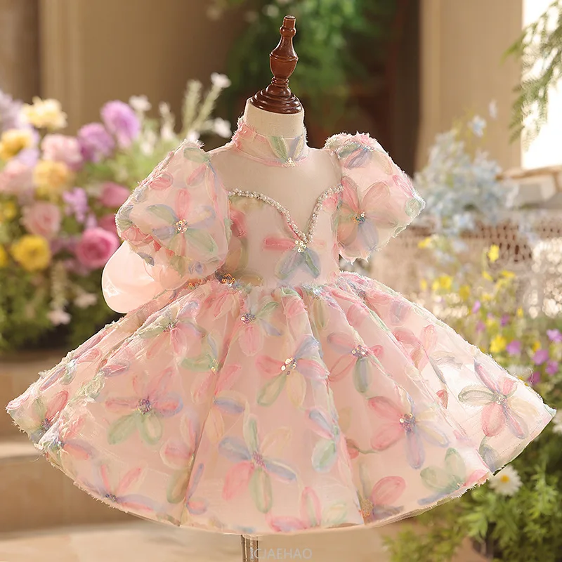 Party Dress Kids Princess First Birthday Pageant Gown Piano Recital Outfit Flower Girl Performance Clothes Children Host Formal