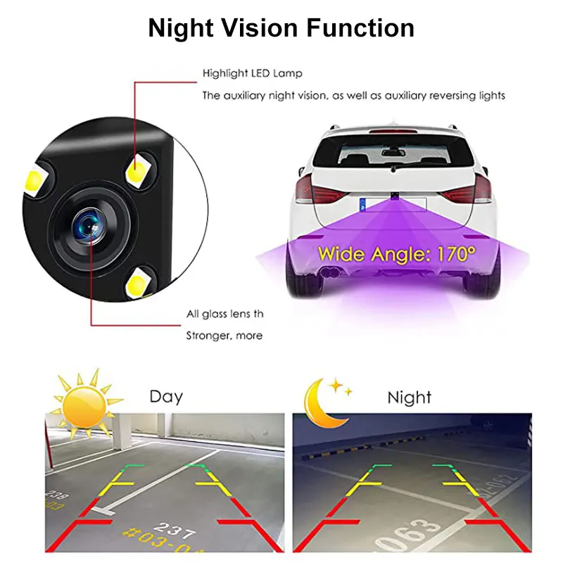 Car Rear Camera LED Rear view Vehicle Reversing Reversing HD Camera Light Night Vision Parking Camera Wide Angle