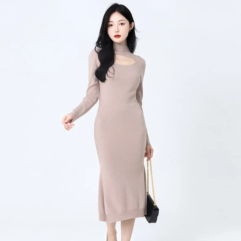 

Temperament Sexy Hollowed Out Knitted Dress Women's Design Sense of Niche Senior Sense Skirt Fall Winter New