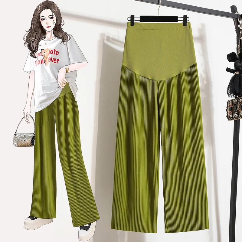 

Spring Casual Pleated Maternity Cropped Pants Loose Straight Pleated Chiffon Trousers for Pregnant Women Y2K Youth Pregnancy 4XL