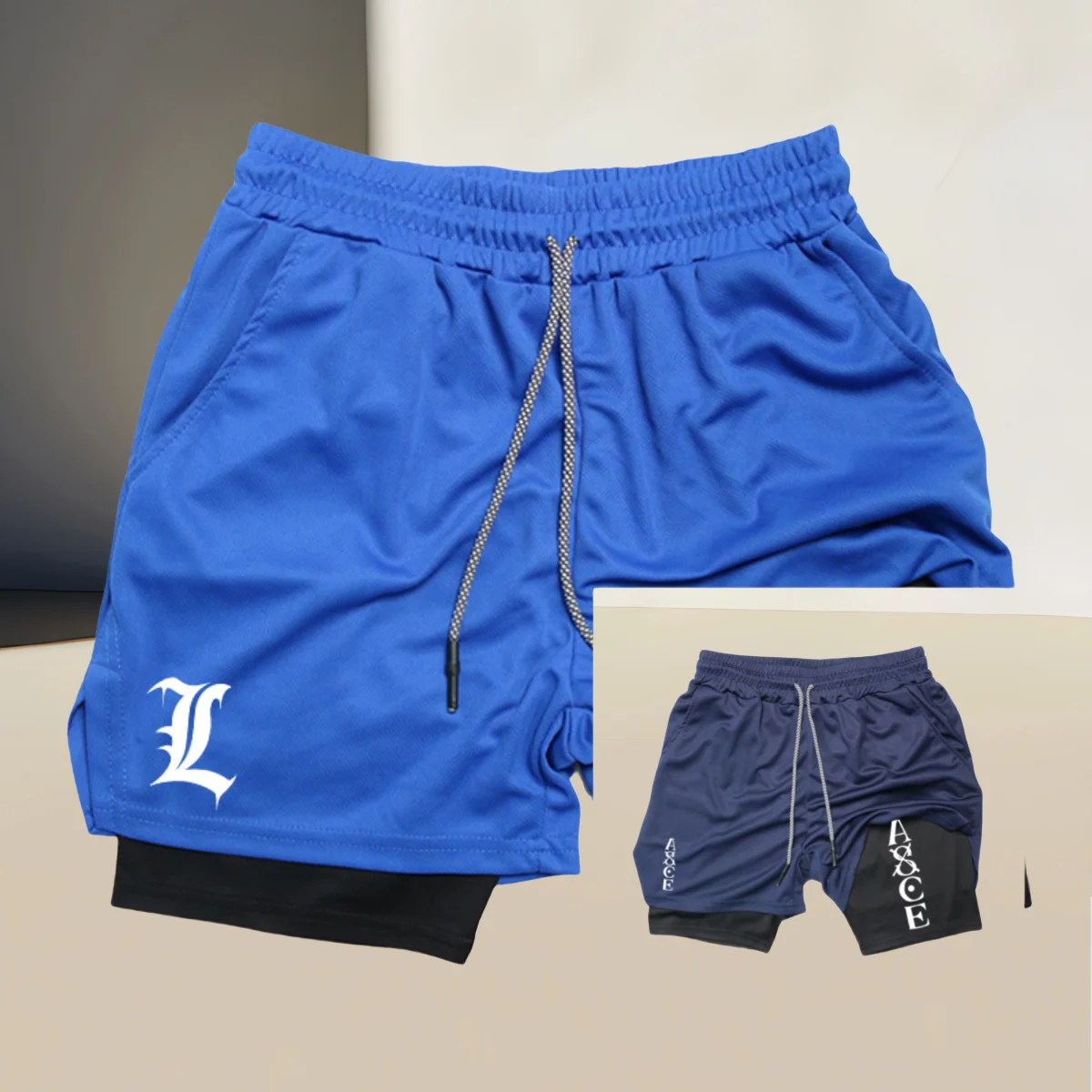 

Summer Trend Basketball Badminton Jogging Sports Double Layer Breathable Motorcycle Quick Drying Men's and Women's Blue Shorts