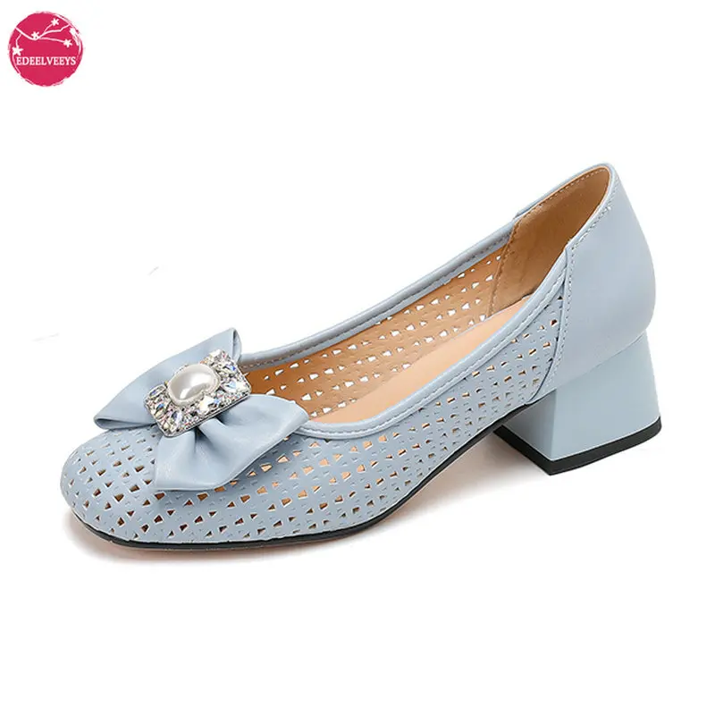 

Women Mules Elegant Dressy Shoes Closed Toe Microfiber Leather Shoes Bows Block Heel Casual Office Pumps Plus Size 33-48