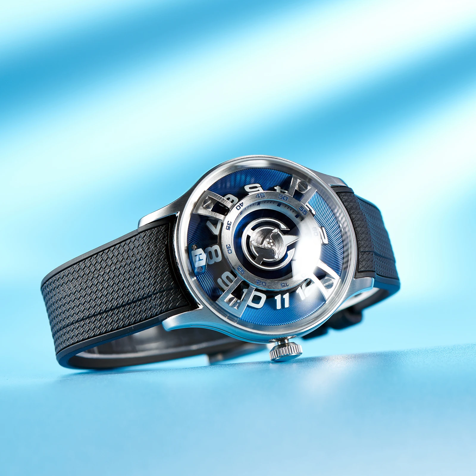 Oblvlo Kromming Motor Ster Schip Rotor Mechanische Horloge Mannen Super Lichtgevende Blauw Nachtlampje Automatische Horloges Behrens