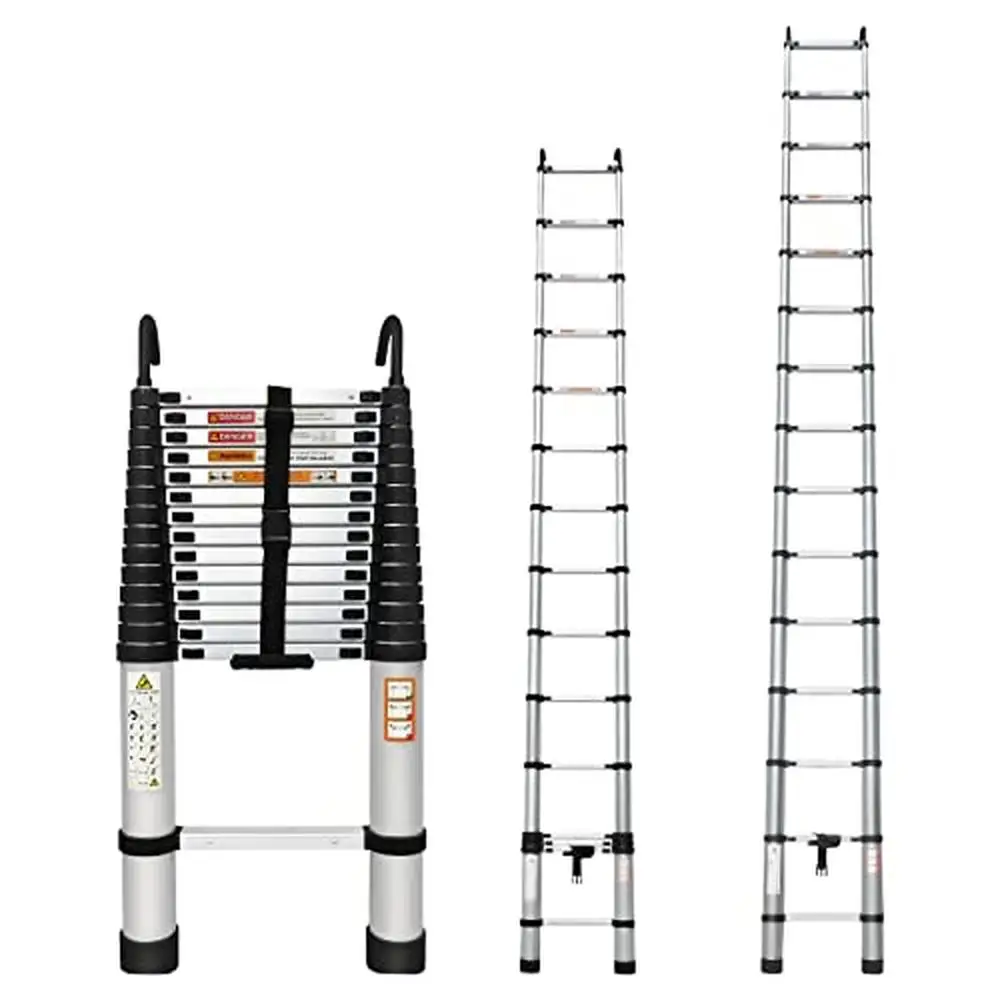 Telescoping Ladder 4.4m Folding Stepladder Portable Household Extension Ladder Maximum Load 150kg Anti-Slip Heavy Duty Aluminum