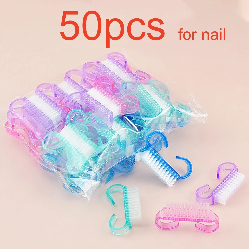 

50Pcs Hard Cleaner Horn Nail Brushes 7 Colors Nail Art Manicure Pedicure Remove Dust Plastic Cleaning Nail Brushes Salon Tools