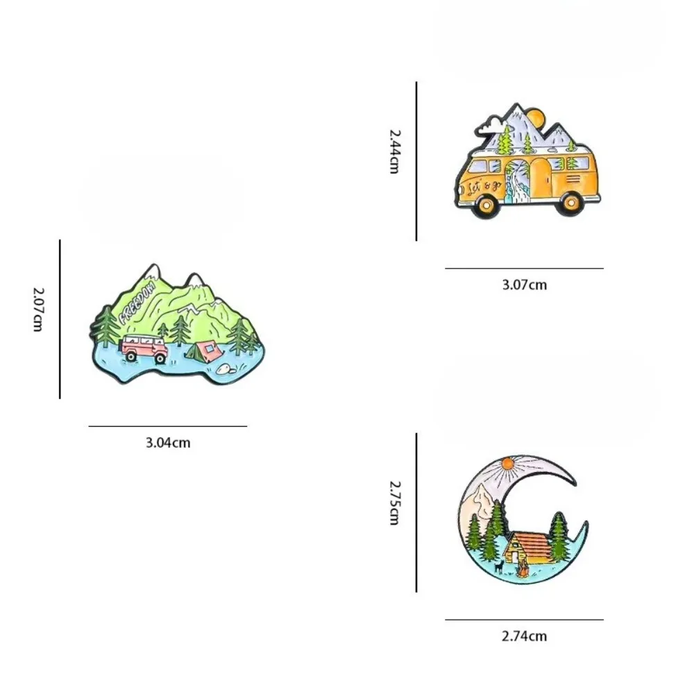 Outdoor Camping Landscape Enamel Pins Mountain Van Cabin Lapel Pin Badge Travel Brooch for Backpack Jacket Lover Decor Gift