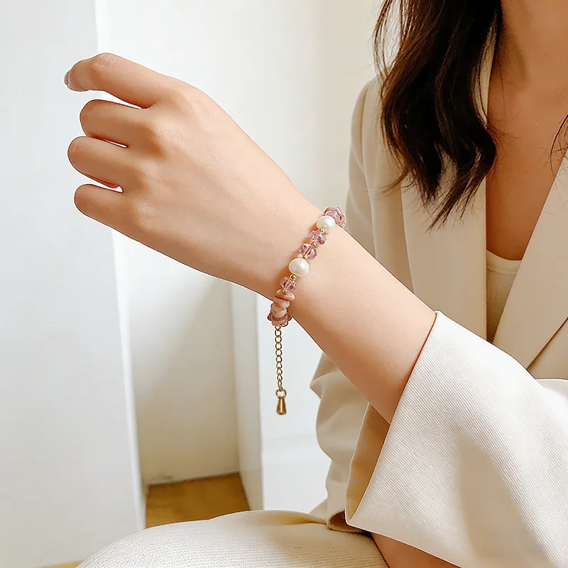 Retro Unregelmäßiges Rosa Naturstein-Perlenarmband für Damen Süßes Accessoire Modischer Schmuck 2026 Trendiges Handgelenk-Accessoire – Detail 9