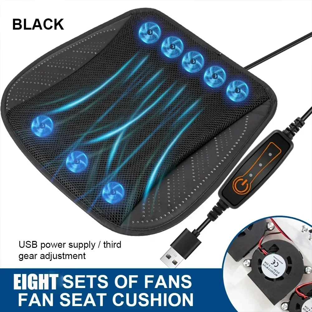 Car Summer Cooling Seat Cushion With USB 8Fan 3Levels Adjustable Cooling Cushion Replacement Car Part