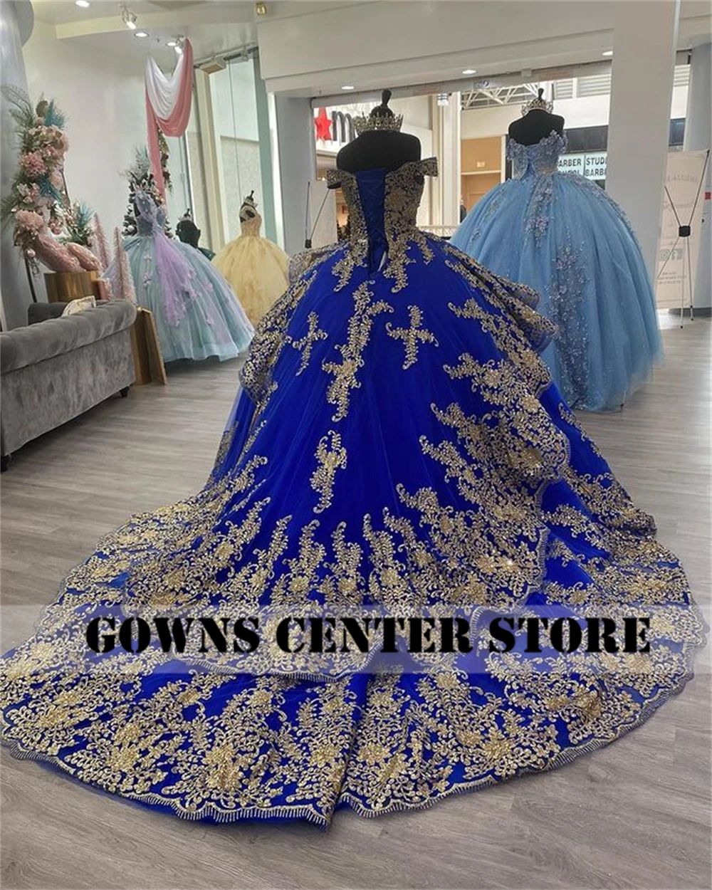 Royal Blue Uit De Schouder Quinceanera Jurken Ruffells Baljurk Verjaardag Gown Lace-Up Sparkly Sweet 16 Jurken Vestidos de 15