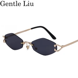 Small Metal Frame Geometric Rimless Sunglasses Men Women Vintage Rhombus Sun Glasses For Male Frameless Irregular Eyewear Shades