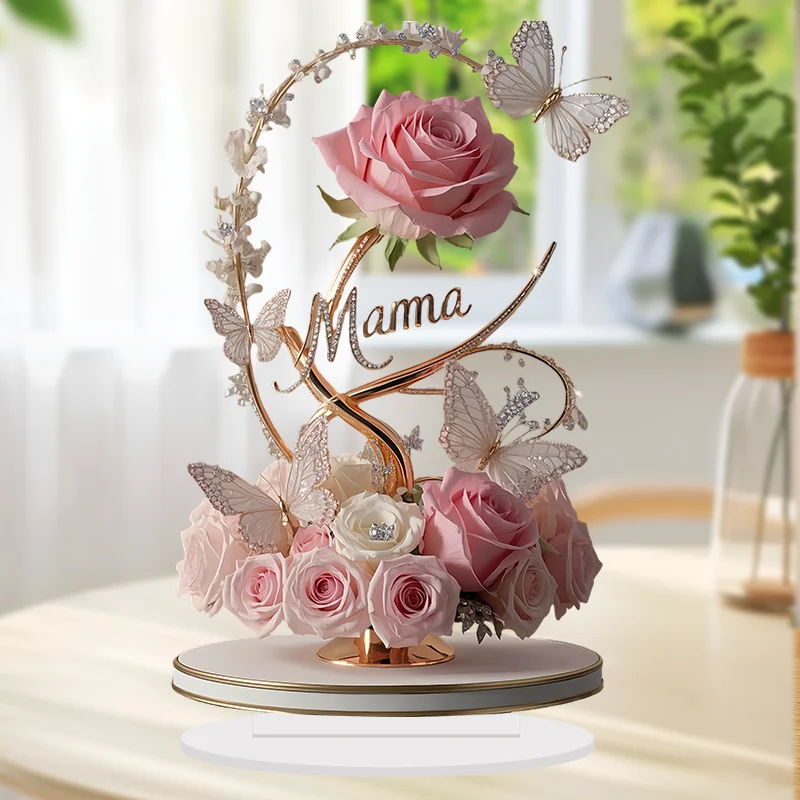 Rosa acrílica plana de 8 pulgadas, 1 Uds., puede soportar mamá, regalo de cumpleaños para mamá, decoración de aniversario para el día de la madre, mesa filial para niño a mamá