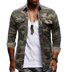 2025 New Men Denim Shirts Long Sleeve Slim Fit Cowboy Camouflage Shirt Jacket Man Casual Outdoor Climbing Tops Streetwear