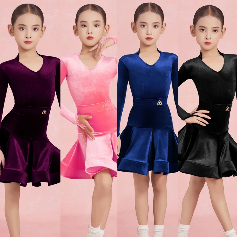 

Детское профессиональное платье для бальных танцев, бархатные костюмы для латинских танцев для девочек, детская танцевальная одежда SL14810