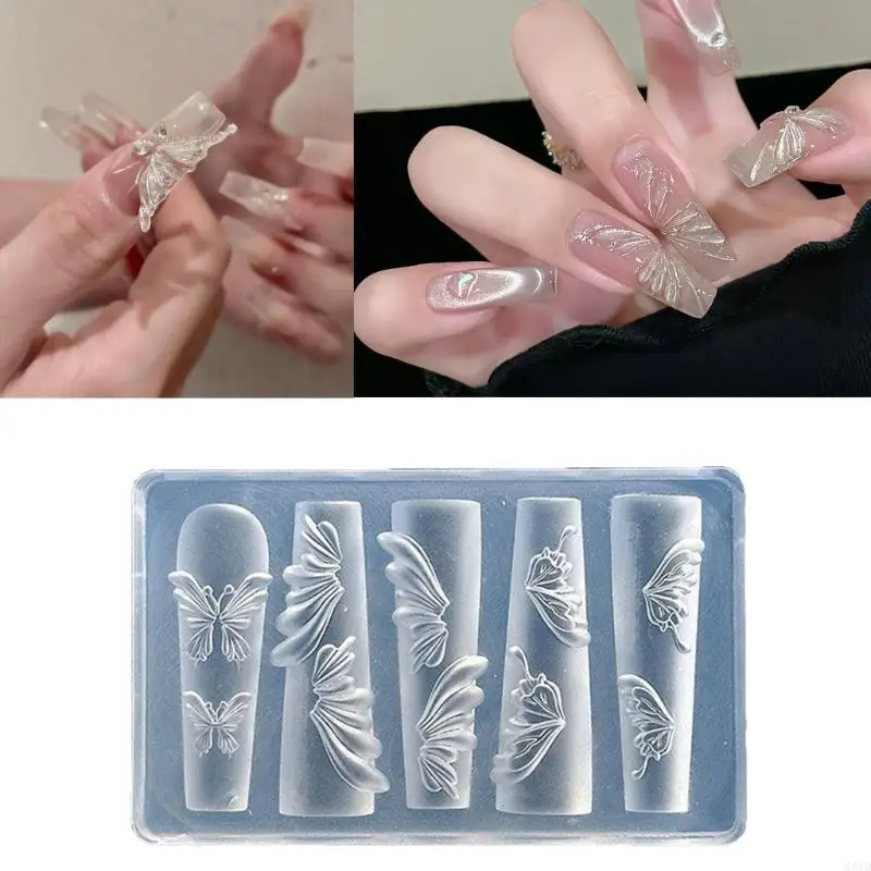 قالب فني مرن من Unguis لتصميمات Unguis المختلفة التي تسلط الضوء على تأثير النقش على شكل فراشة ثلاثية الأبعاد #5
