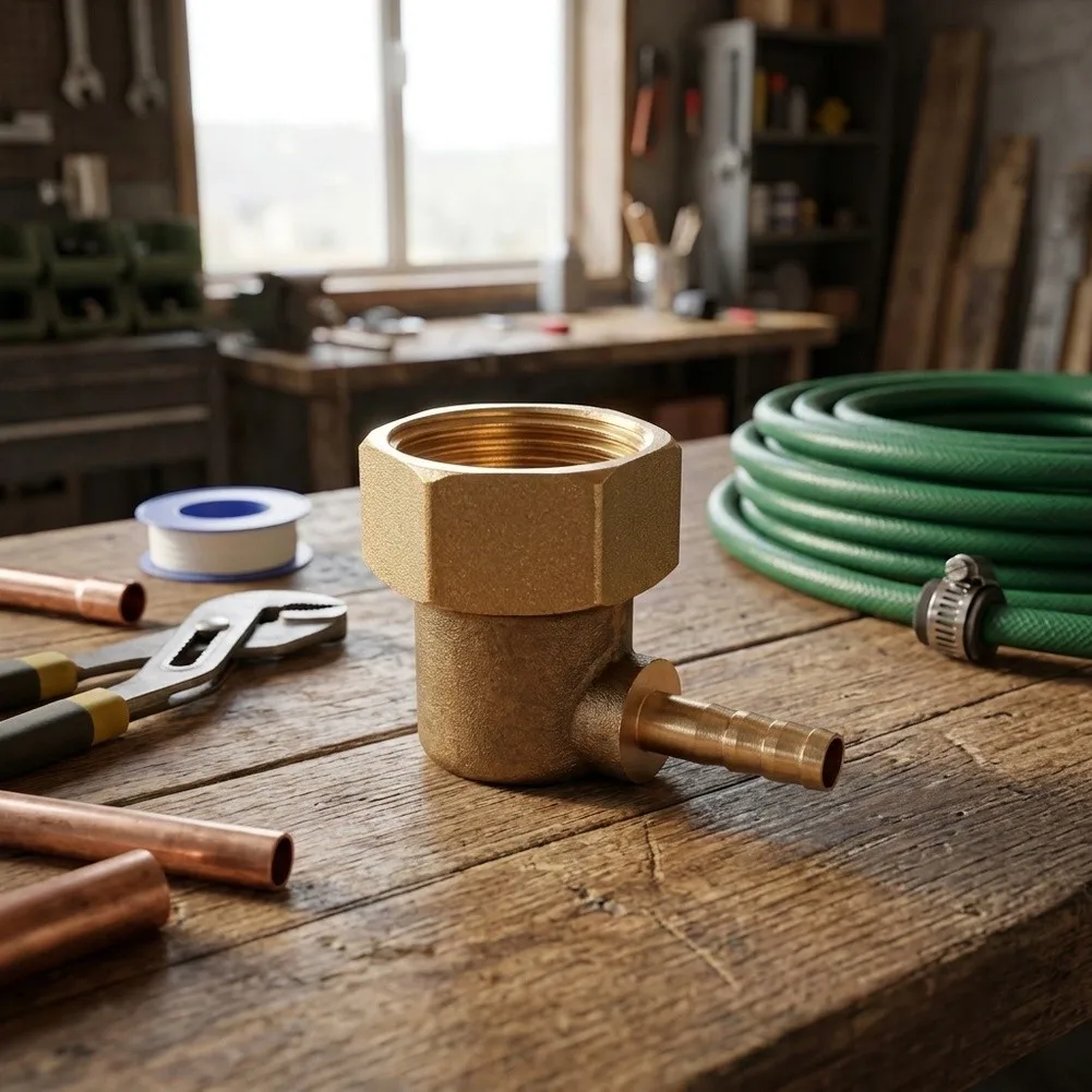 Brass L-Shape 90 Degree Elbow Fitting Supporting Multi-Axis Orientation Adjustments During Final Tubing System Assembly