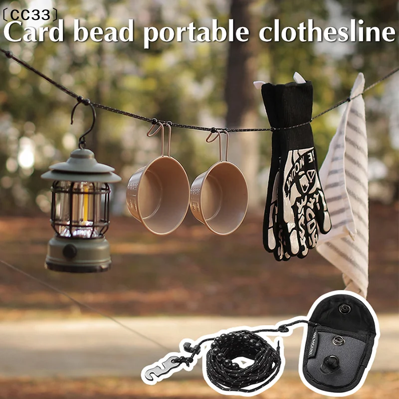 3M Camping-Wäscheleine mit 12 Clips, winddicht, für Reisen, dehnbare Wäscheleine, Sockenleine, zum Aufhängen von Wäsche, Wäscheleine, CC33