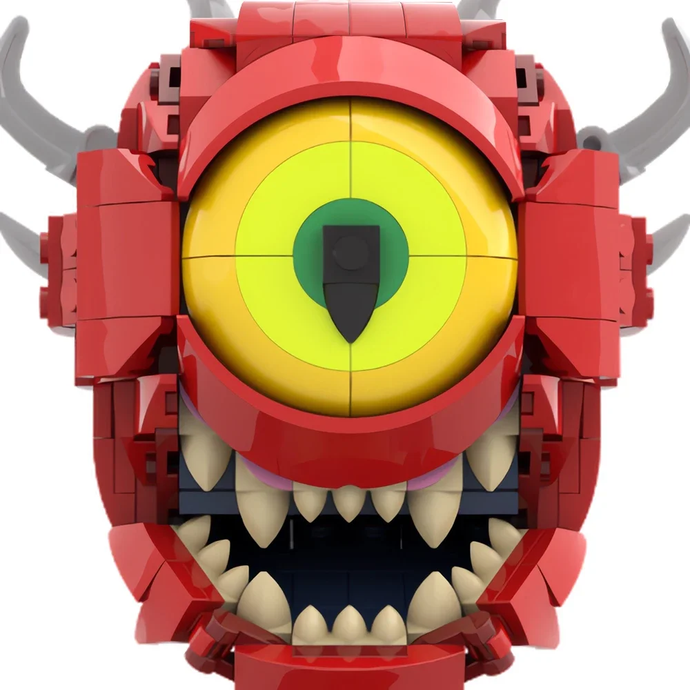 MOC Game Doomeds Red One-Eyed Monster Cacodemons Monster Model Building Blocks Mechanics Bricks Terrorist Devils Toy kids Gift