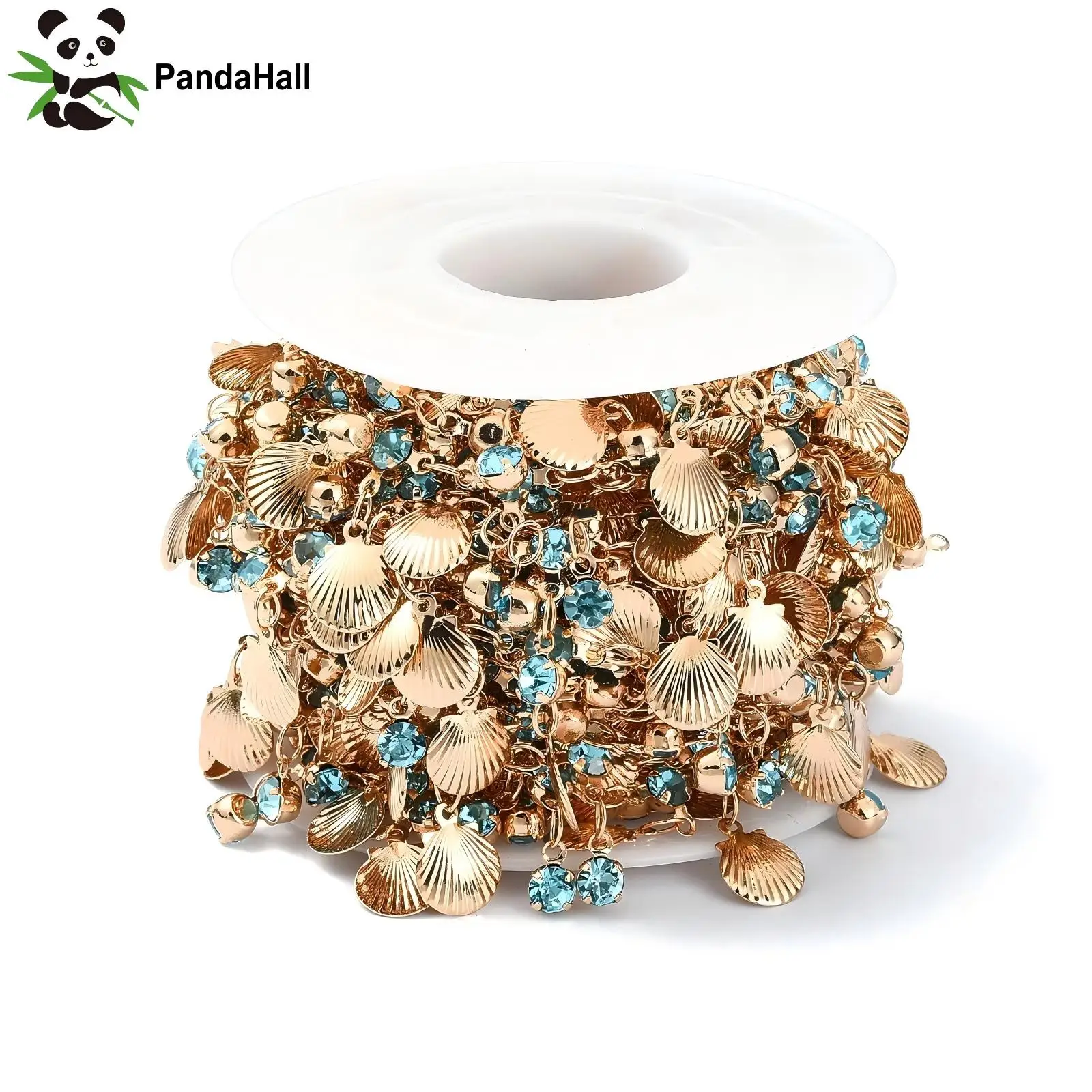 

Pandahall 5m Golden Color Brass Jewelry Making Chain Dangle Sea Shell Rhinestone Charms with Spool for DIY Jewelry Supplies