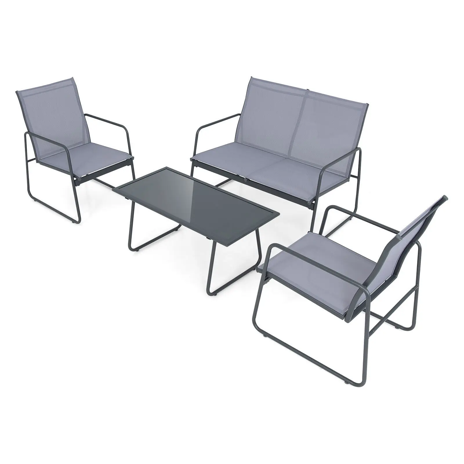 GOFLAME 4PCS Garden Patio Table and Chair Set Outdoor Conversation Furniture Metal Frame