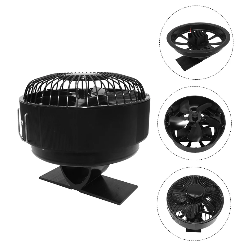 Ventilador de 5 aspas para estufa, sistema de ventilado para quemador de madera, respetuoso con el medio ambiente, silencioso, con distribución eficiente del calor, color negro