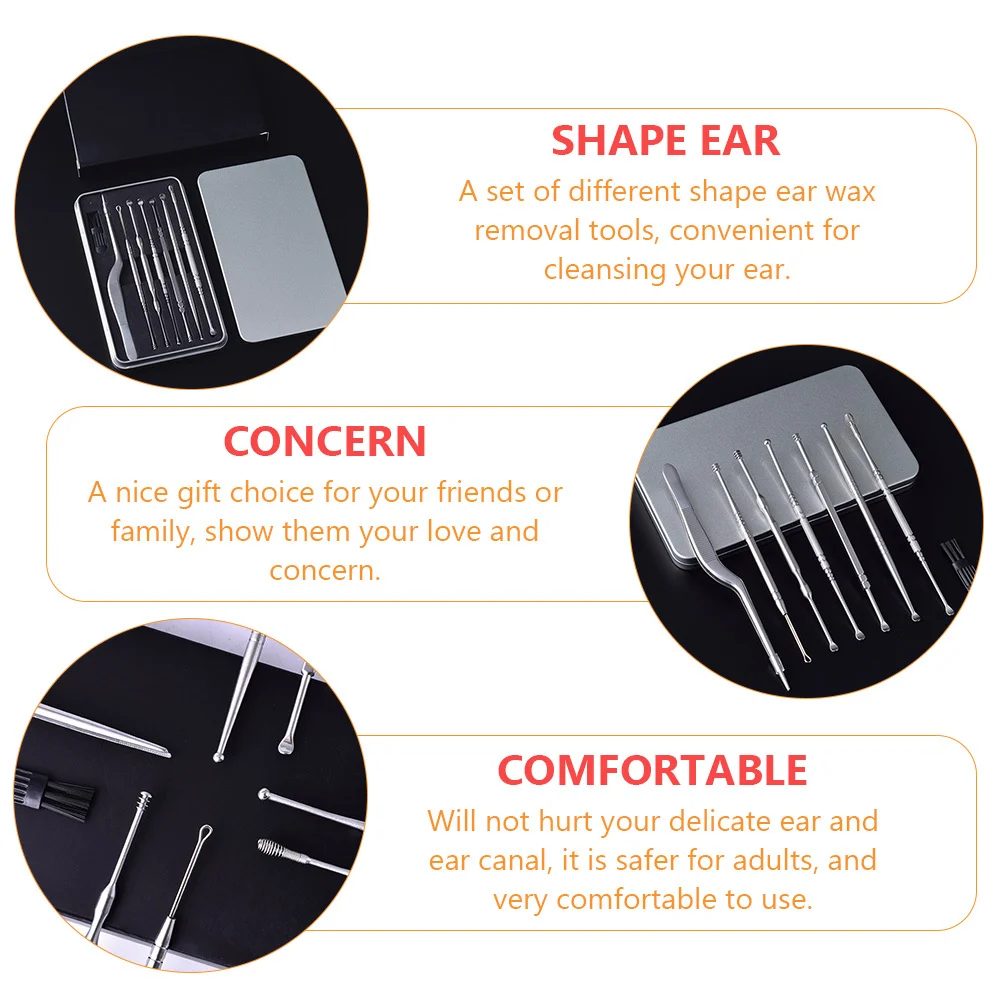 

Набор инструментов для удаления ушной серы из нержавеющей стали, с гладкими закругленными кончиками, нескользящей ручкой, компактный, легкий, удобный для переноски.