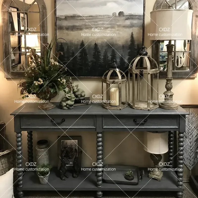 Solid Wood Entryway Table Narrow Console Table for Hallway Living Room Retro Wall Mounted Display Stand High End Entrance