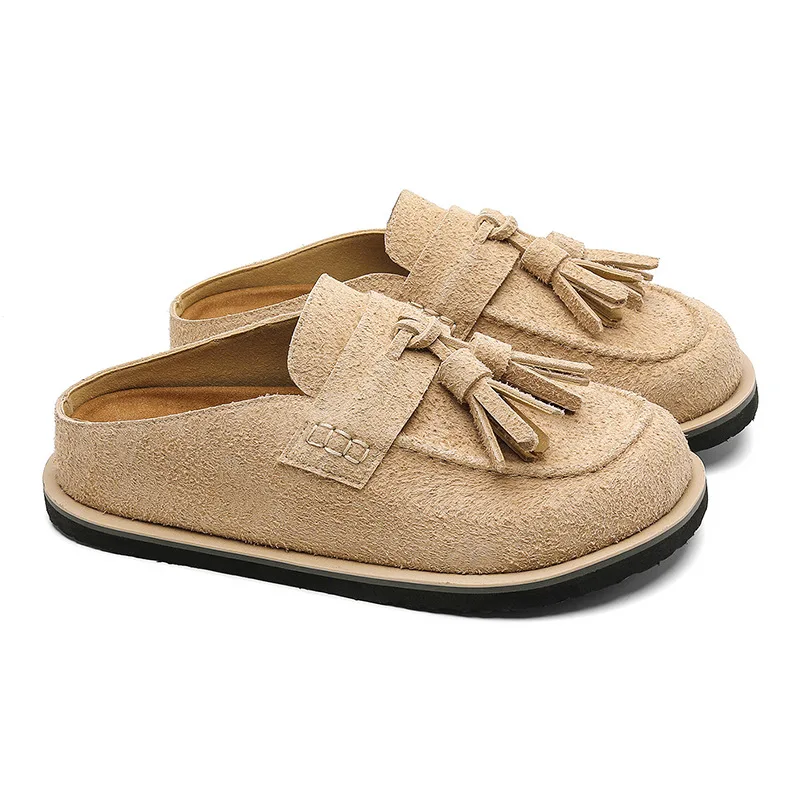 2026 New Couple Matching Casual Slippers, Autumn Winter Outdoor Tassel Slip-On Slides, Indoor Closed Toe Slippers