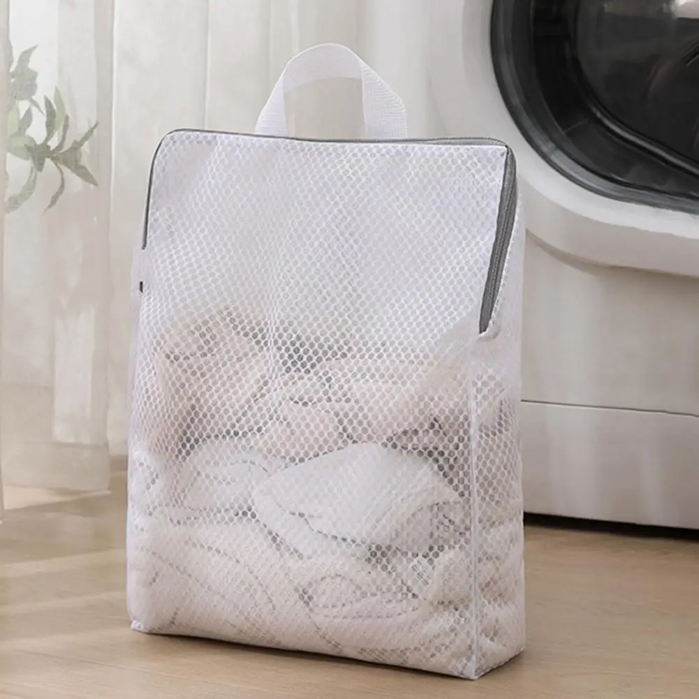 Mesh Washing Bag with Carrying Handle Large Capacity Foldable Zippered Underwear Clothes Mesh Laundry Bag Travel Garment Pouch