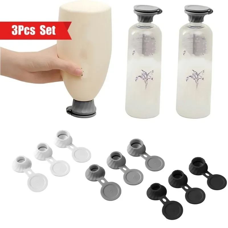 3pcs Inverted Leak Proof Bottle Cap, Bathroom Shower Gel, Shampoo Leak Proof Sealed Bottle Cap