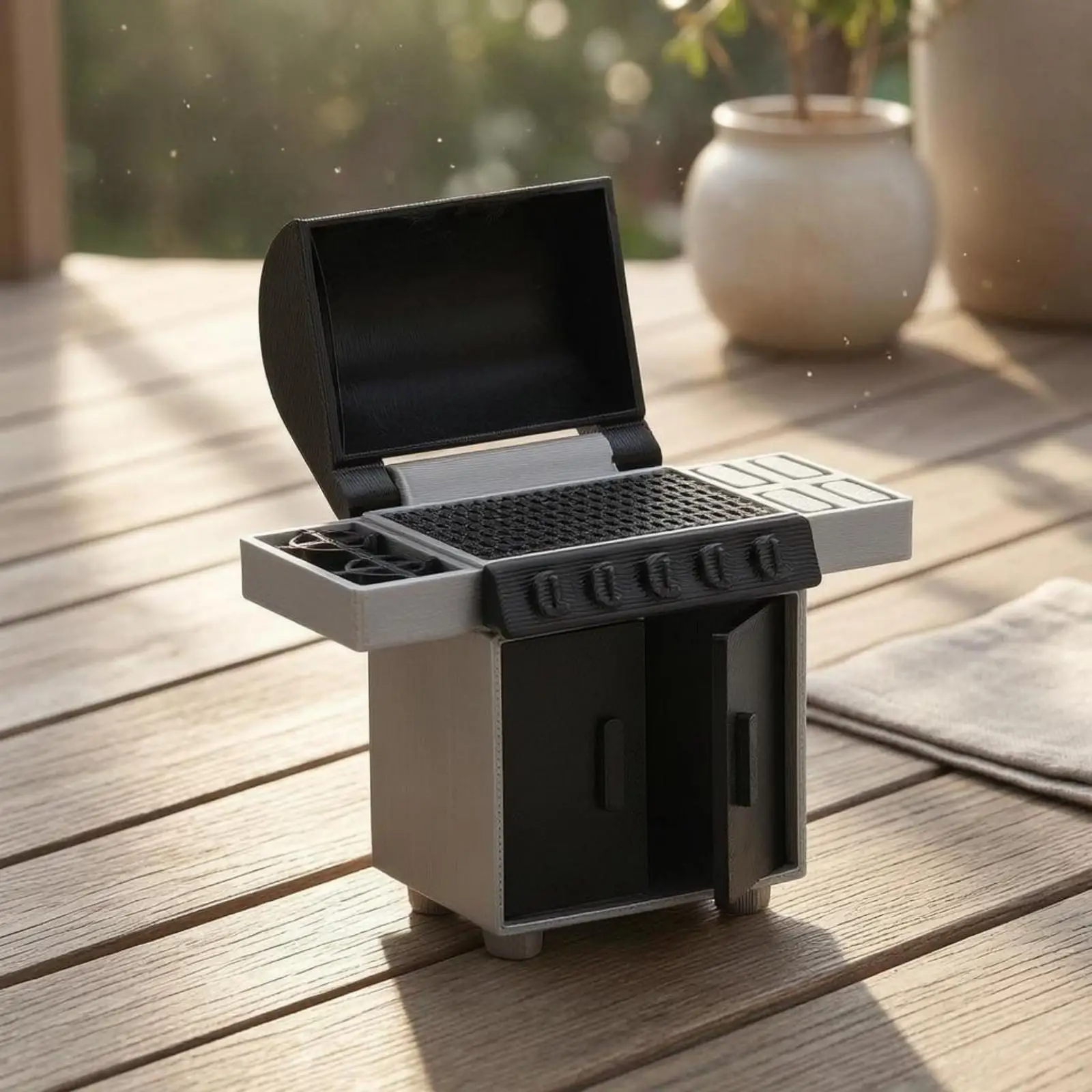 Miniature Barbecue Grill for Dollhouse 1 12 BJD Scene Prop Lidded Body Side Trays Front Cabinet Base Garden Decor