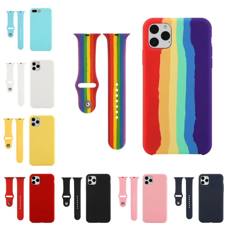 FF-9ml For Apple Watch 2 3 4 5 6 7 Band Strap + For iPhone 12 13 11 Pro Max X XS MAX XR 7 8 Plus Rainbow Pattern Case