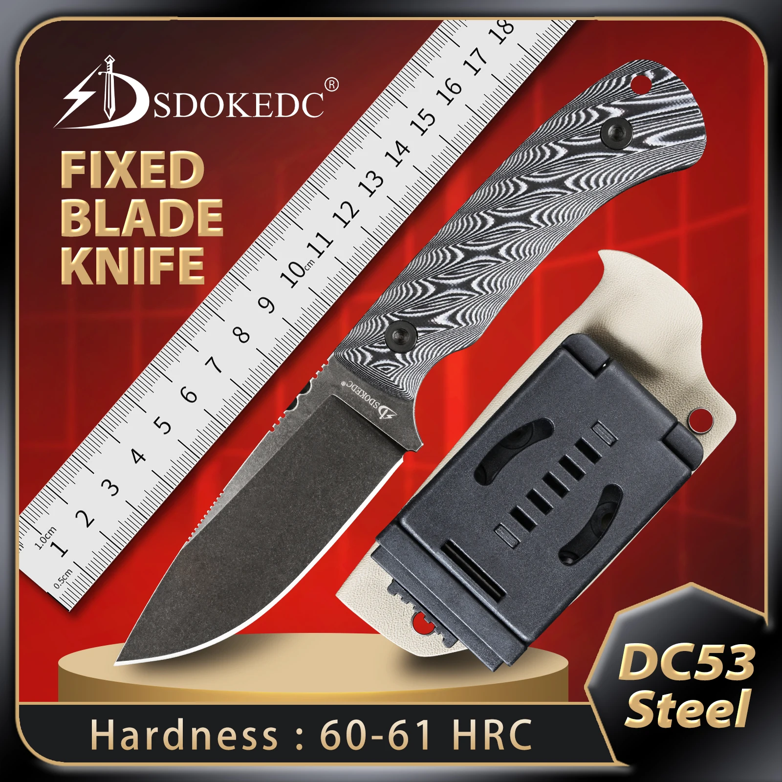 

SDOKEDC Fixed Blade Knife DC53 Steel Edc Multitool Utility Knife Box Cutter Outdoor Camping Hiking Fishing Backpacking BBQ Mens