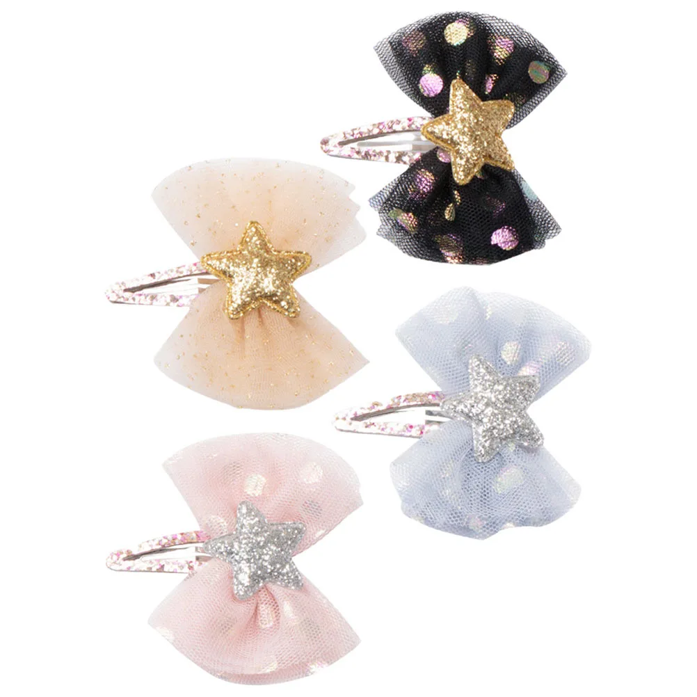 

4pcs Veil Bow Glitter Barrettes For Girls Fine Hair Kids Dance Party Dance Accessories For Girls Wedding Hair