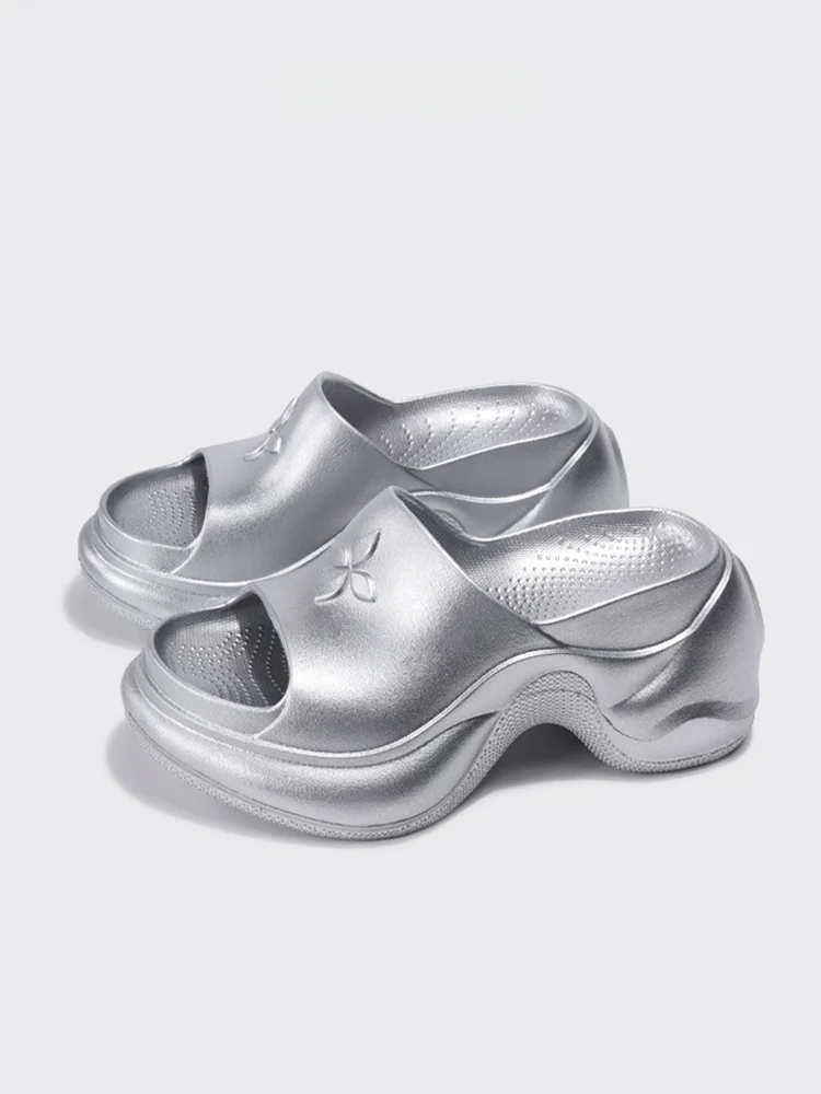 

Silver Cross Platform Slippers Women's Summer Outdoor Anti-slip Beach Shoes Thick Bottom Flat Heel Increase Height Sandals